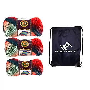 Lion Brand Knitting Yarn Landscapes Harvest Moon 3-Skein Factory Pack (Same Dye Lot) 545-217 Bundle with 1 Artsiga Crafts Project Bag 545-217-harvest-moon