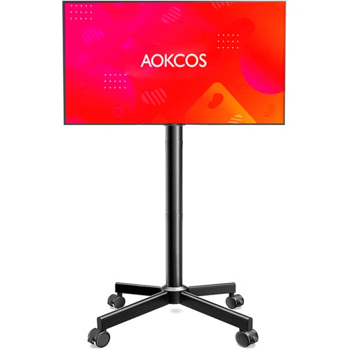 AOKCOS TV Cart Rolling TV Stand - Mobile TV Stand for 32-65 inch Flat/Curved TVs Holds up to 88 Lbs, Portable TV Stand on Wheels with Tilting for Living Room, Bedroom, Office, Max VESA 400x400mm