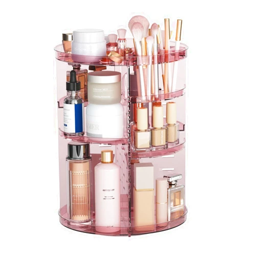 Jiavarry Rotating Makeup Organizer, DIY 8 Adjustable Layers 360 Spinning Skincare Organizers, Makeup Storage Carousel Tower with Brush Holder & Perfume Trays, Cosmetic Display Case for Vanity Bathroom