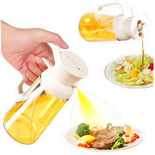 RFetomax Oil Sprayer for Cooking-2 in 1 Olive Oil Dispenser, 550ml Oil Dispenser Bottle Oil Mister for Air Fryer, BBQ,Salad, Frying, Barbecue (White)