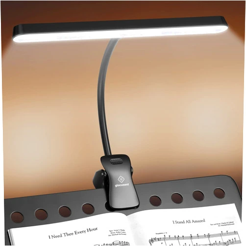 Glocusent Super Bright Eye-Caring Music Stand Light, Clip on Piano Lamp with 3 Colors & 5 Brightness Levels, 57 LEDs, USB-C Rechargeable, Lasts up to 140 Hrs, Perfect for Piano & Sheet Music