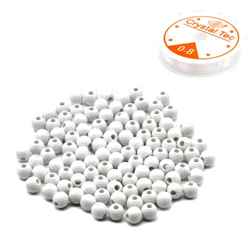 SIQYUWM 120 Pieces Golf Ball Beads Acrylic Sports Beads with Big Hole and 1 Roll Elastic String for Bracelets Necklaces Earrings Hair Ties Keychain Craft Making