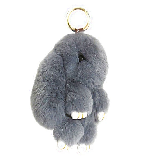 Song Qing Cute Bunny Keychain Soft Rabbit Fur Pompom Ball Fluffy Keyring