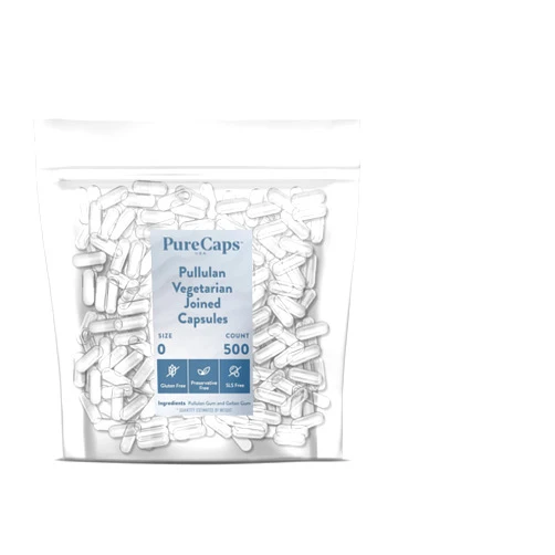 PureCaps USA - Empty Vegetarian Vegan Pullulan Pill Capsules Size 0, 500 Empty Joined Pullulan Pills, Clear, Non-GMO Certified, SLS Free, Gluten Free, Preservative Free Pill Capsules