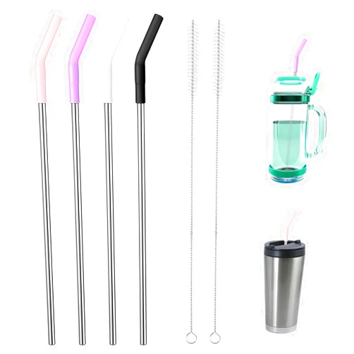 Abeillo Reusable Metal Straws with Silicone Tip, 4 Pcs Stainless Steel Straws for 40 oz Tumbler,Extra Long Drinking Cup Straws