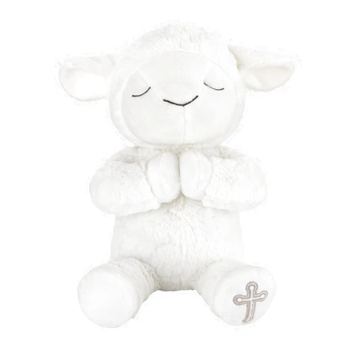 NoJo LITTLE LOVE by NoJo Baptism White Plush Lamb with Praying Hands and Embroidered Cross