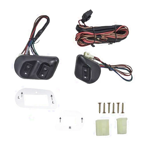 Brock Replacement Universal Joker Style Electric Power Window Roll Up Switch Kit Angled Design with Bezels, Switch & Wiring Harness Compatible with 2-Door Models