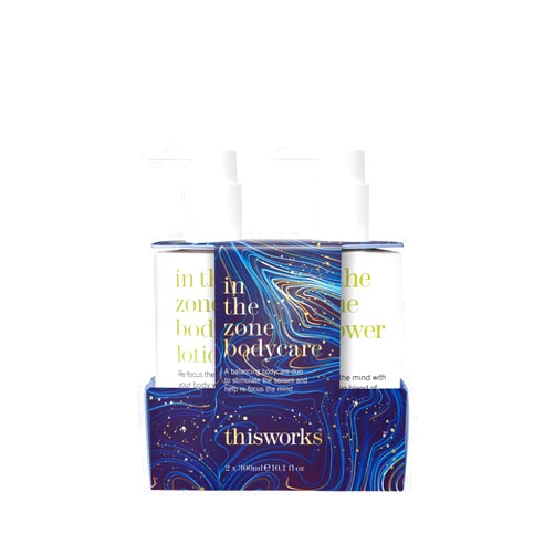 THISWORKS In The Zone Set – Shower Gel 300ml & Body Lotion 300ml – Balancing Bodycare with Coconut Oil, Glycerin, Eucalyptus & Frankincense to Cleanse, Nourish & Refocus the Mind