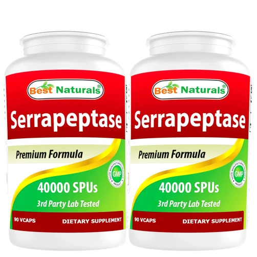 Best Naturals Serrapeptase 40000 SPUs 90 Vcaps (90 Count (Pack of 2))