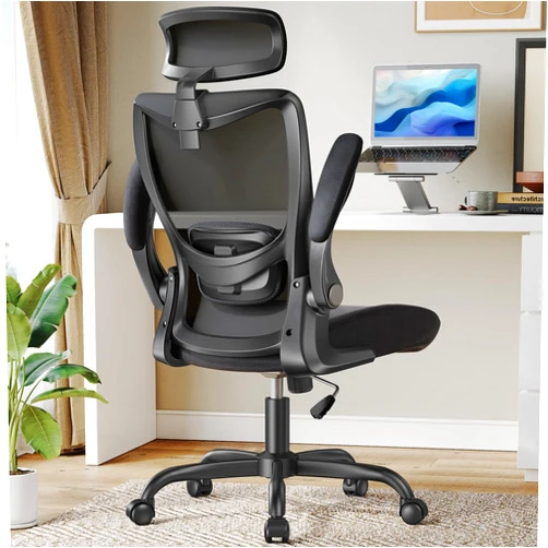 HUANUO Ergonomic Office Chair, High Back Desk Chair with Adjustable Lumbar Support & Headrest, Home Office Swivel Mesh Computer Chair Flip-Up Armrests, Executive Office Chair with Wheels
