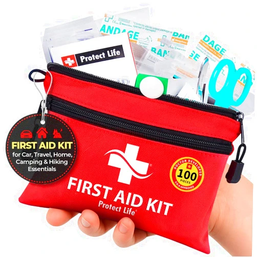 Protect Life First Aid Kit, Travel First Aid Kit for Car, 100 Piece Compact Emergency Preparedness Starter Kit for Home, Office, Camping, Hiking