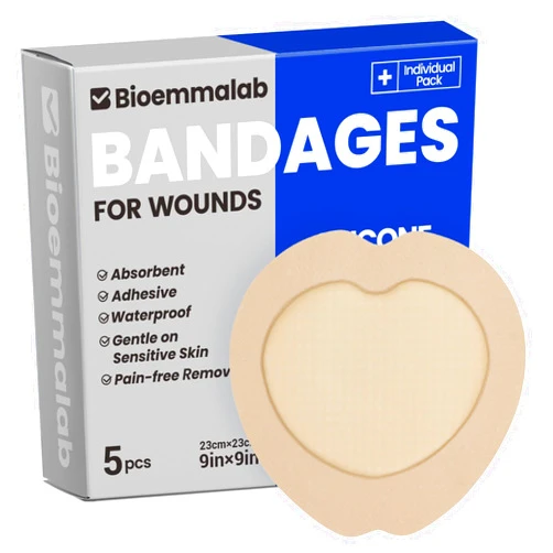 Bioemmalab Large Waterproof Bandages 9x9 Silicone Foam Dressing for Sensitive Skin Wound Care, Adhesive Cohesive Pad with Border for First Aid, Post Surgical and Burn, Pressure, Scar Healing (5 PCS)