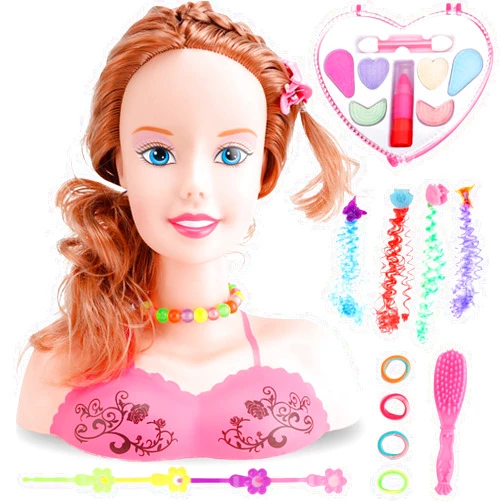 Liberty Imports Makeup and Hair Styling Doll Head Toy Kit - Kids Pretend Play Set with Real Washable Cosmetics and Style Accessories for Little Girls