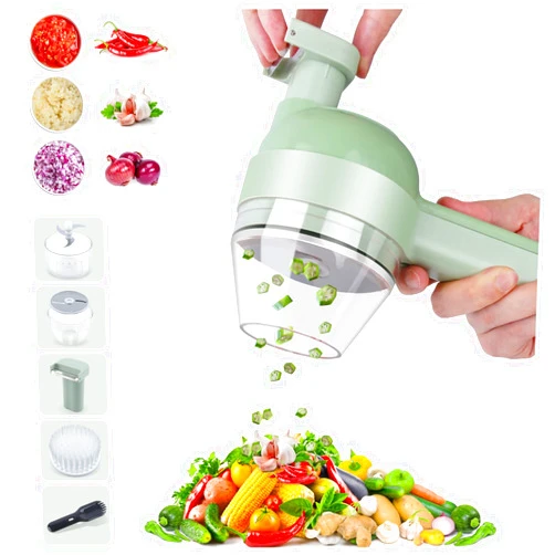 Tohomes Electric Vegetable Slicer Set, Tohomes 4 in 1 Handheld Electric Vegetable Cutter Wireless Food Processor for Garlic Pepper Chili Onion Celery Ginger Meat with Brush