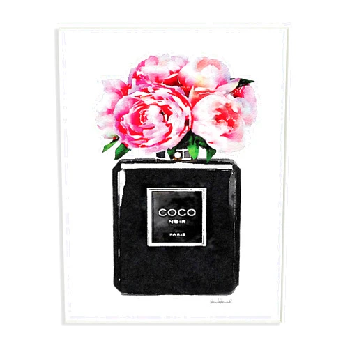 Stupell Industries agp-106 Glam Perfume Bottle Flower Black Peony Pink Wall Art, 10 x 15