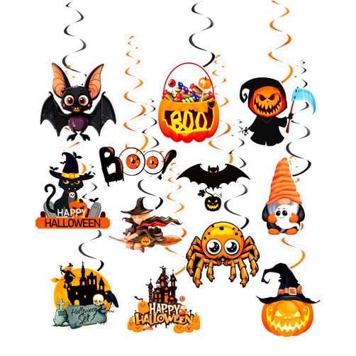TPPICK 24Pcs Halloween Birthday Party Hanging Swirls Indoor Decorations, Cute Ghost Pumpkin Ceiling Hanging Streamers for Halloween Themed Party Decorations