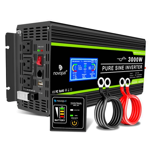 NOVOPAL 3000 Watt Pure Sine Wave Power Inverter DC 12V to AC 110V 120V Rv Inverters with 3 AC Outlets,High Power AC Terminal-16 ft Remote Control, LCD Display for Truck, Hurricane, Home