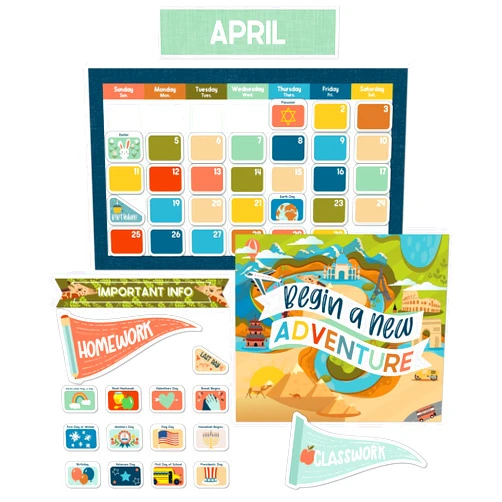 Carson Dellosa Education Carson Dellosa Let's Explore Calendar Bulletin Board Set, Travel Classroom Decor Classroom Calendar With Monthly Calendar Headers, Holiday, Birthday, & Blank Cover Ups, & Motivational Posters (123 pc)