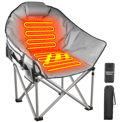 ZENPETIO Heated Camping Chair, Oversized Heated Chair for Adults Outdoor Sports, Dual Heating Zones with 3 Levels, Portable Folding Heated Chairs for Camp, Sports, Lawn with 20000mAh Battery