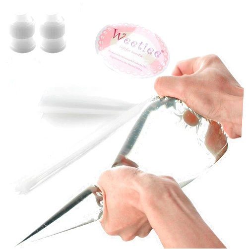 Weetiee Pastry Piping Bags -100 Pack-16-Inch Disposable Cake Decorating Bags Anti-Burst Cupcake Icing Bags for all Size Tips Couplers and Baking Cookies Candy Supplies Kits - Bonus 2 Couplers