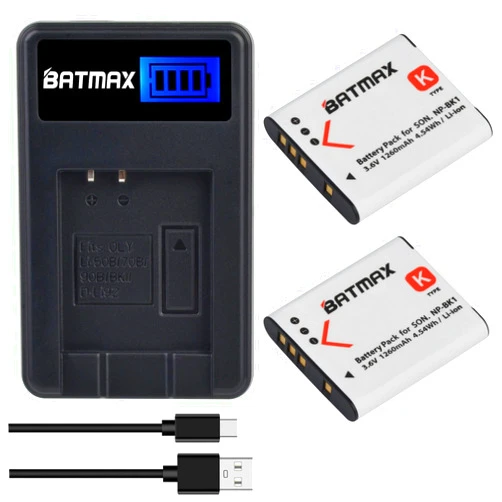 Batmax 2X NP-BK1 NP-FK1 Battery + Quick LCD Charger for Sony NP-BK1,Cybershot DSC-W180, DSC-W190, DSC-W370, DSC-S750, DSC-S780, DSC-S950, DSC-S980, Webbie MHS-CM1 HD, MHS-PM1