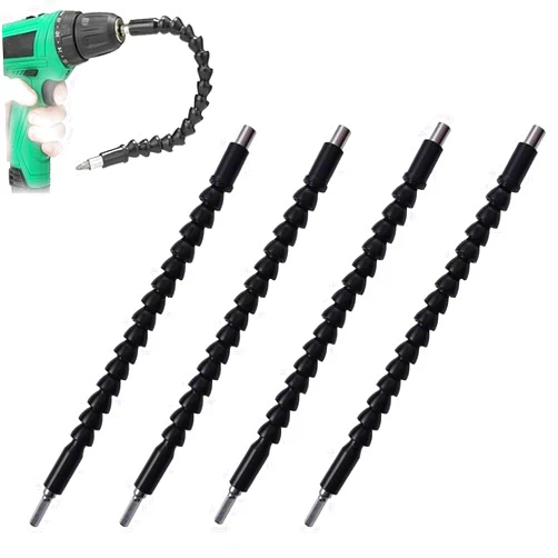 FOUUAAOOU 4 Pack Flexible Drill Bit Extension, 11.6 inch Superbit Screwdriver Flexible, Bendable Flexible Drill Bit Extension, Super Bit Flexible Shaft Extension Bits (Black)