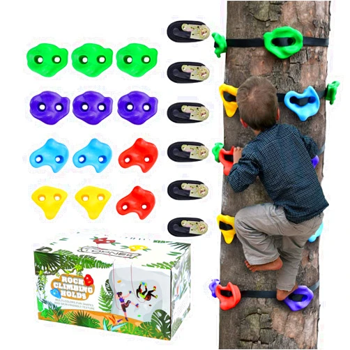 TOPNEW 12 Ninja Tree Climbing Holds for Kids Climber, Adult Climbing Rocks with 6 Ratchet Straps for Outdoor Ninja Warrior Obstacle Course Training