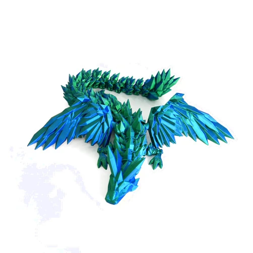 Flavery 3D Printed Dragon - 18 inch Flying Articulated Dragon Fidget Toy, Flexible Pearly Sheen Dragon with Wings, Figure Collection, Home Decor(Green Mix Blue)
