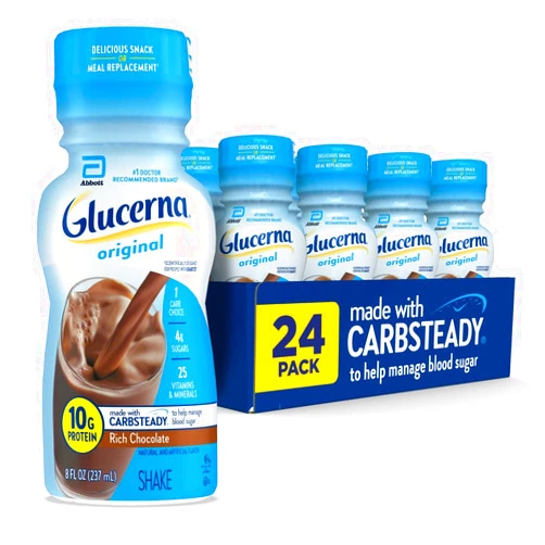 Glucerna Original Nutritional Shake, Diabetic Drink to Support Blood Sugar Management, 10g Protein, 180 Calories, Rich Chocolate, 8-fl-oz Bottle, 24 Count