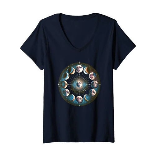 Moon Phases Astronomy Lover Space Stars Womens Moon Phases Astronomy Lover Space Stars V-Neck T-Shirt