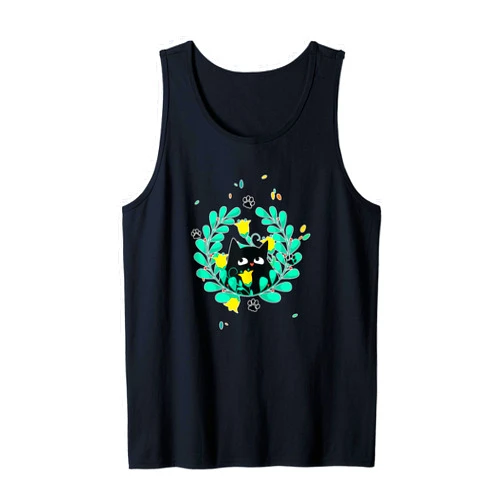 Visit The Feline Serenity Apparel CUTE BLACK KITTEN CAT GREEN WREATH Cute Angelic Serene Tank Top