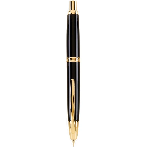 PILOT Vanishing Point Collection Refillable & Retractable Fountain Pen, Black Barrel with Gold Accents, Blue Ink, Medium Nib (60265)