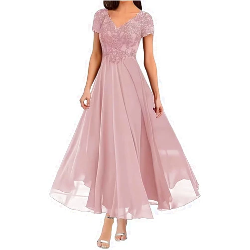 ASDW Tea Length Mother of The Bride Dresses for Wedding Lace Applique Chiffon A Line Formal Evening Gowns