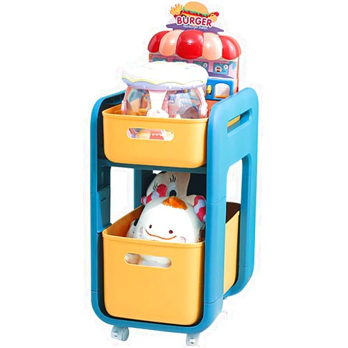 Kelendle Kids' Toys Storage Organizer Baskets with Wheels and 2-Tier Drawers Rolling Cart Sliding Cabinet Cubes Basket Organizer Plastic Bins Rack Shelf for Home Office Storage Chest (Yellow)