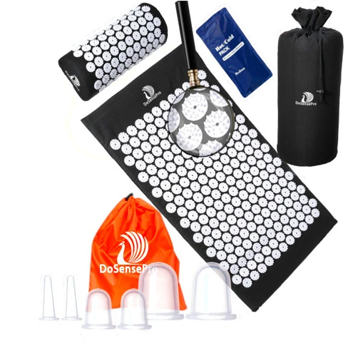 DoSensePro Wellness Bundle: Acupressure Mat & Pillow Set with Hot/Cold Gel Pack + Silicone Cupping Therapy Set for Face and Body - Natural Pain Relief & Relaxation Kit