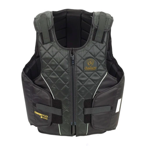 Ovation Adults' ComfortFlex Body Protector | Durable Comfortable Adjustable Safety Reflective Piping Equestrian Riding Vest, Black