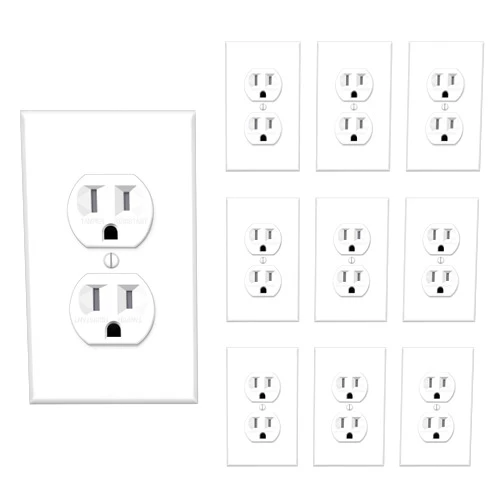 TAKETEK Duplex Receptacle Outlet with Wall Plate, Tamper-Resistant Electrical Outlet, Residential Grade, 15A 125V, Self-Grounding, 2-Pole, UL Listed, White (10 Pack)