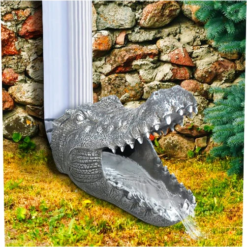 Jambazians Crocodile Head Gutter Guardian Downspout Statue, Splash Block Anchor for Downspout Extension, The Reptile Garden Down Spout Decor Sculpture - Suitable for Downspout Below 2.5” x 3”