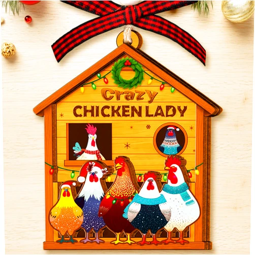 Couple Fox Chicken Christmas Ornaments - Farm Animal Christmas Ornaments - Chicken Ornaments for Christmas Tree - Crazy Chicken Lady Gifts for Women Chick Hen Lovers, Farmer - Wood Farmhouse Ornament