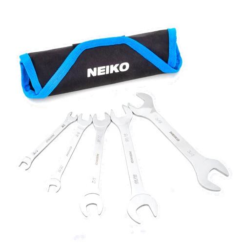 Neiko 03580A Super Thin SAE Wrench Set, 3-4mm Thick, 5 Piece, Double Open Ended, Standard Span, Slim Profile