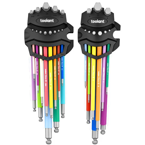 Kraftek toolant Allen Wrenches Sets 22pcs(Metric&SAE), Extra Long Arm Allen Key Set with Ball End, Crafted Hex Key Set with Color Coded Sleeves, Unique Patented Holder Design for Magnetizing and Demagnetizing
