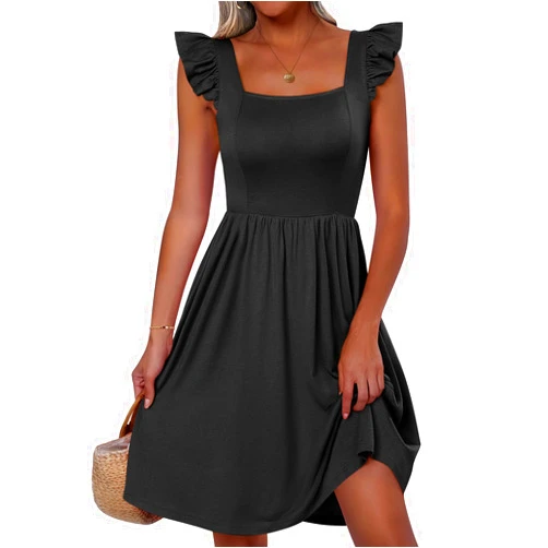 ANRABESS Women Summer Mini Dress Square Neck Sleeveless Backless Casual A Line Ruffled Wedding Party 2025 Short Sundress