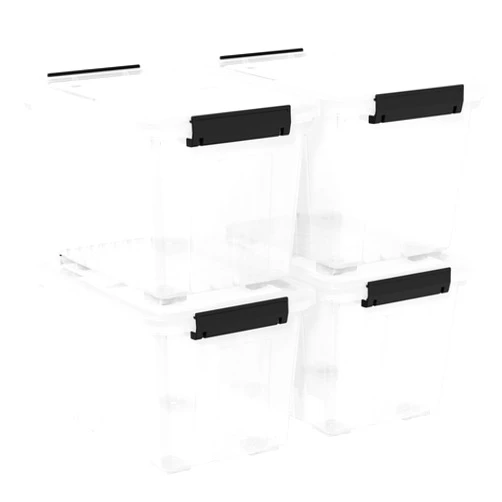 Uumitty 4-Pack 50 Quart Plastic Storage Bin Box Organizing Container with Lid and Secure Latching Buckles, Stackable Wheeled Box, Clear