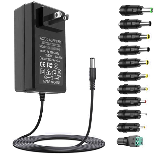 GuanTing 24V AC adapter 3A 2A 1A all compatible DC24V power supply with 11 changeable plug tips AC to DC 24Volts 3Amps 2.5A 1.5A 500mA 100mA power adapter 24v converter inverter transformer charger replacement