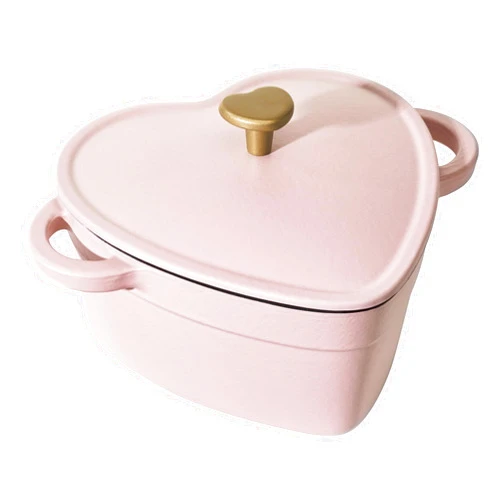WipeO Beautiful 2-Quart Cast Iron Heart Dutch Oven, Pink Champagne, Drew Barrymore