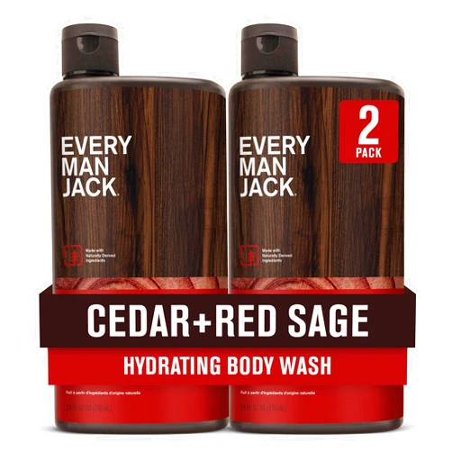 Every Man Jack Nourishing Cedar + Red Sage Mens Body Wash for All Skin Types - Naturally Derived Ingredients - Cleanse and Hydrate Skin with Coconut and Glycerin - 24oz 2 Bottles