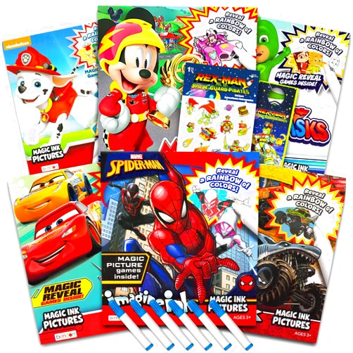 Bendon Bulk Imagine Ink Coloring Book Set for Boys - Bundle with 6 No Mess Coloring Books, Rex-Man Stickers and Door Hanger (Featuring Paw Patrol, Monster Jam, Mickey Mouse, Spidey, Cars, and PJ Masks)