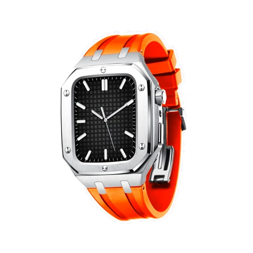 CNHKAU Waterproof for Apple Watch 45mm Series 7 Case,Shockproof Impact Resistant Rugged Protective Case for Apple Watch Series 4/5/6 SE 44mm (Color : Silver Orange, Size : 45MM for 7)