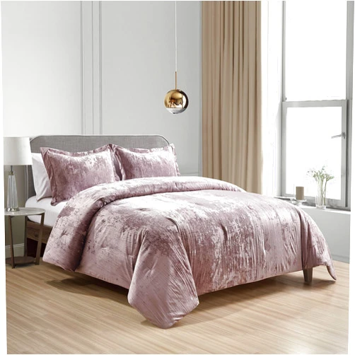 FANGTIAN.L Crinkle Velvet Comforter Set 3pcs,Fashion and Luxurious,Super Soft, Including one Comforter and Two Shams (Rose Ash, Queen)