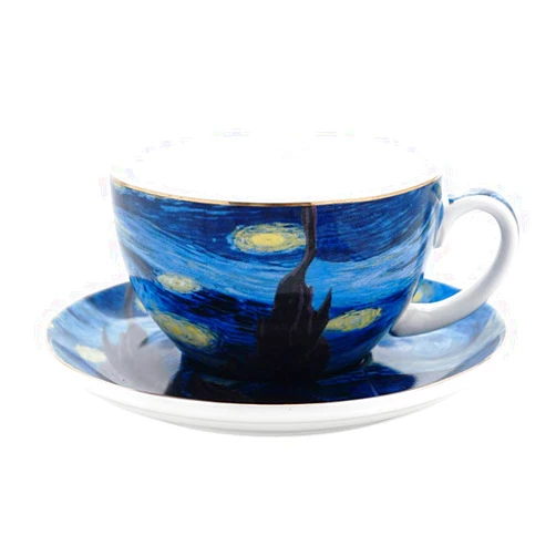 Coffeezone Vincent Van Gogh Art The Starry Night Porcelain Latte Art Coffee Cup Saucer (Latte 10 oz)